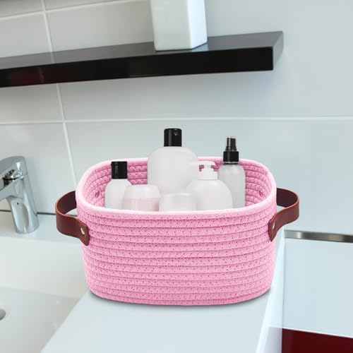 ABenkle Small Storage Basket, Mini Baskets with Handle, Cute Cotton Woven Baskets for Shelves, Boho Decorative Toy Storage Bin for Nursery, Spa, Empty Gift Basket - XS, Pink - Image 3