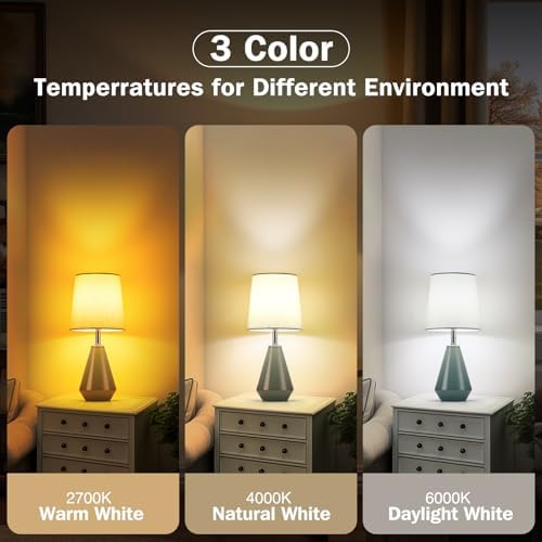 Small Bedside Table Lamp for Bedroom-Reading Desk Lamp Set of 2,with 3 Color Temperatures,15.5" Nightstand Ceramic Lamp with Fabric Shade for Kids Room,Living Room,Dorm,Home Office (Green) - Image 2