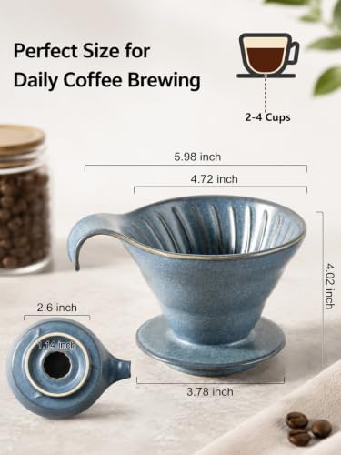 Gomakren Pour Over Coffee Dripper, Single-Hole Cone Brewer, Slate Blue - Image 2