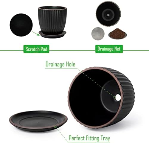 D'vine Dev 2-Pack Stoneware Planter Pots, 4.5/5.8 in, Black, 99-D-2 - Image 4