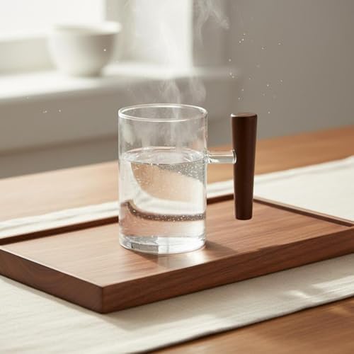 Wooden Handle Glass Mug Heat Resistant Clear Glass Tea Cup Minimalist Design Drinkware for Office, Wood Handle Cup - Image 3