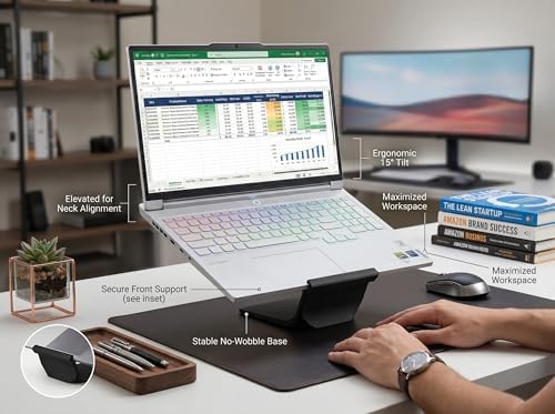 Laptop Stand for Desk – Ergonomic Laptop Riser, Improves Posture & Reduces Neck Pain, Stable No-Wobble Design, Cooling Airflow, Fits 10–17” Laptops, Office & Home Setup (Metal Champagne) - Image 2