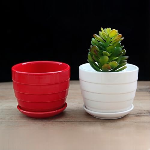 Cute 4.13 Inch Ceramic Home Garden Decoration Succulent Cactus Flower Pots Container -Plant Not Included，Red - Image 3