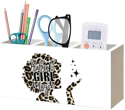 Black Girl Magic Leopard Print Makeup Brush Toothbrush Holder for African American Women, Black Women Empowerment Cheetah Print Wood Signs Pen Pencil Holder Organizer Desk Accessories by Unknown