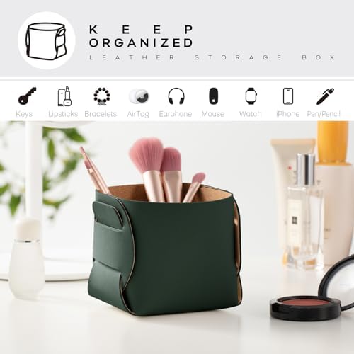 HOMIEAZICOZI 2-Pack Cork Leather Desk Accessories Storage - Pencil Pen Holder - Makeup Brush Holder Organizer - Stylish Addition to Home Decor (Dark Green) - Image 4