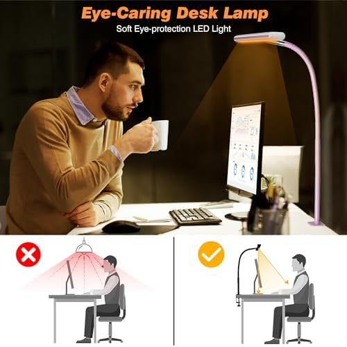 Airlonv LED Desk Lamp with Clamp, 17" Stepless Dimming Light (Pink) - Image 6