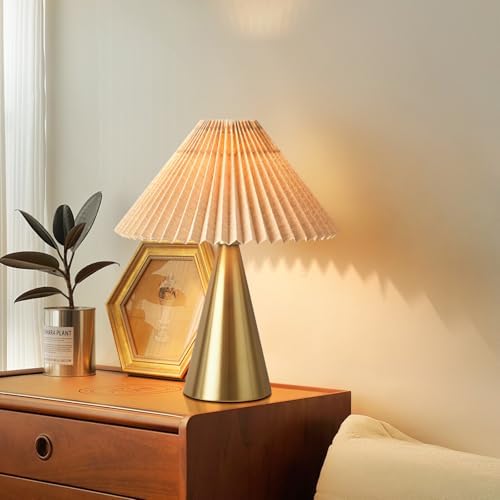 Ziqqeelam Gold Small Table Lamp, Cute Table Lamp, Pleated Table Lamp,Brass Gold Bedroom Lamps for Nightstand, Small Scalloped Lamp Shade Table Lamps for Small Spaces for Bedroom,Living Room - Image 5