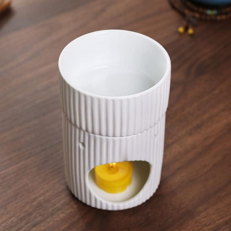 Stylish Stripe Design Ceramic Tealight Candle Holder Oil Burner, Essential Oil Incense Aroma Diffuser Furnace Home Decoration Romantic White - Image 7
