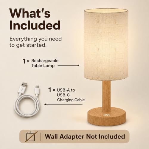 Small Rechargeable Cordless Table Lamp, Nightstand to Desk, Warm Oak - Image 7