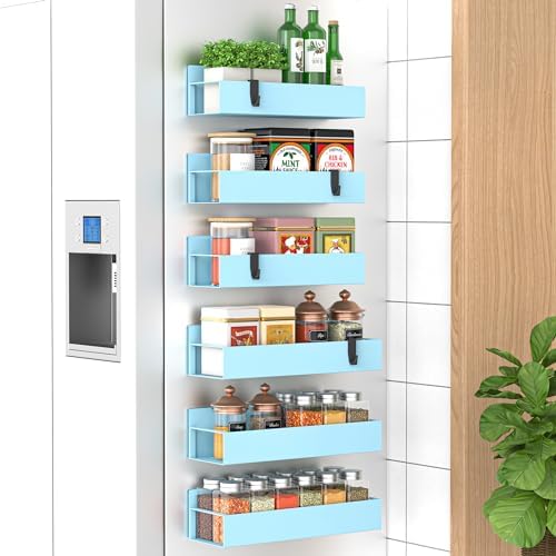 HuggieGems Metal Magnetic Spice Rack for Refrigerator Blue, 6 Pack by HuggieGems