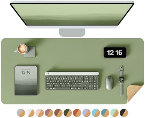 YSAGi Double-Sided Desk Pad, 31.5"x15.7"Leather Desk Mat, Eco Cork Desk Pad Protector,Large Mouse Pad,Waterproof Desk Blotter for Office/Home(Bamboo Green) by YSAGi