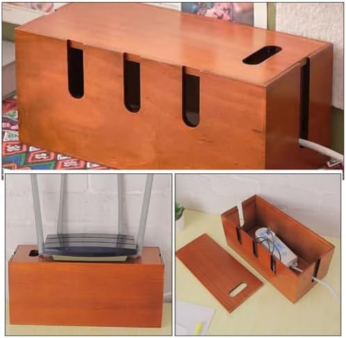 Wood Cable Management Organizer Box for Desk, Brown Cord Holder - Image 3