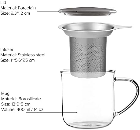 VIVA Minima Eva Glass Tea Cup with Infuser and Lid, 14 oz, Wool - Image 2