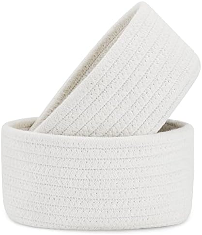 【2 Pack】 ABenkle Small Storage Baskets, Natural Cotton Rope Woven Baskets for Organizing, Tiny Oval Storage Easter Baskets, Small Basket, Cat Dog Toy Baskets, Bathroom Organization Bin by ABenkle