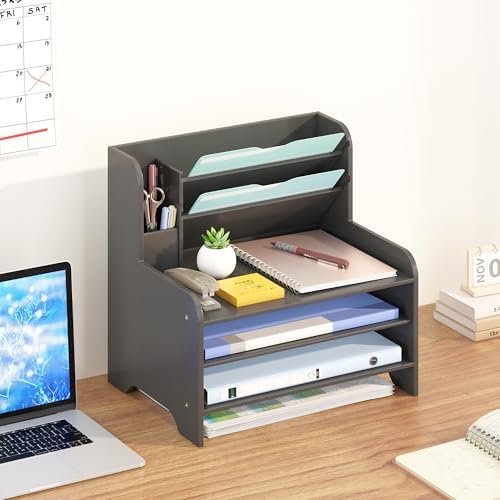 Bamboo File Organizer for Desk, Desktop Paper Tray and Mail Holder - Image 6