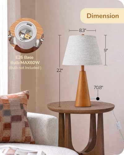 EDISHINE Modern Table Lamp with Tapered Rosewood Wood Base & E26 Socket - Image 5
