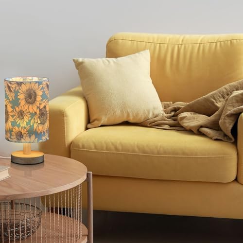 Rustic Sunflower Farmhouse Blue Bedside Table Lamps with USB Port for Bedroom Lamp Accent Table Lamp Small Nightstand Lamp Sturdy Linen Shade Wooden Base Decorative Lamps for Kids|Reading|Dorm|Home - Image 2