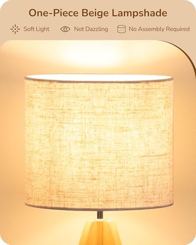EDISHINE Small Table Lamp, Boho Bedside Lamp, Linen Fabric Shade, 14.2 Inch - Image 3