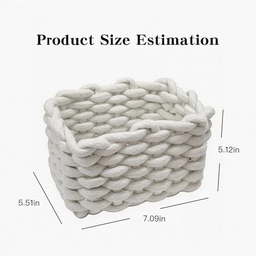 Woven Baskets 2 Pcs White, Small Storage Basket & Basket Organizer, Decorative Basket for Home, Countertop Cosmetics Toys Wardrobe Living Room Bedroom Desktop Storage and Decoration - Image 2