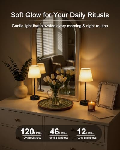 EppieBasic Cordless Table Lamp Rechargeable: Fast Charging & Long Lasting - 2700K Warm Light Small Vintage Brass Bedside Lamps - Dinning Living Room Bedroom - 2 Pack - Image 2