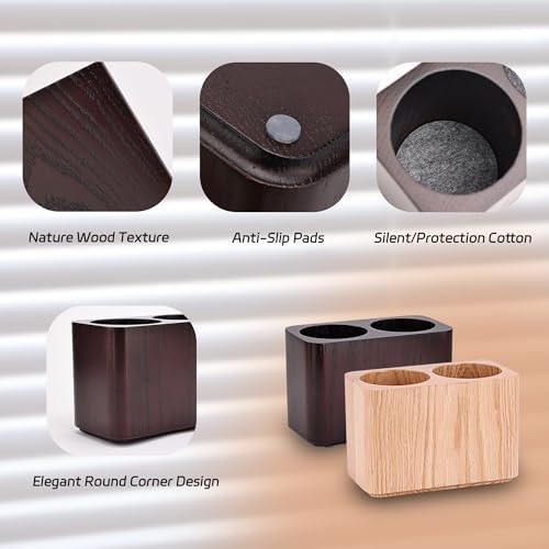 Oak Solid Wood Pen &Pencil Holder for Desk, Office Stationery Organizer, Table Pencil Cup Stand,Desk Accessories Holder, Two Cups Practical Design. (Espresso) - Image 5