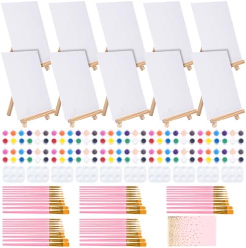10 Pack 8 x 10In Canvas Boards and Easel Set Sip and Paint Kit for Adults Teens with Acrylic Paint 50 Brushes Art Painting Drawing Party Supplies by VOCHIC