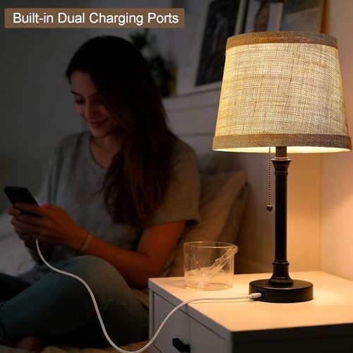 Oneach 19.5" Small Table Lamps Set of 2 for Living Room Bedroom, USB A+C - Image 3