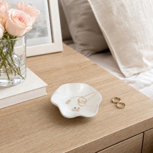 Ceramic Jewelry Tray, Lotus Leaf Ring Dish, Trinket tray Necklace Earrings small jewelry dish, Decorative Bowl for Dresser and Nightstand, Key Tray for Entryway, Gifts for Women White - Image 2