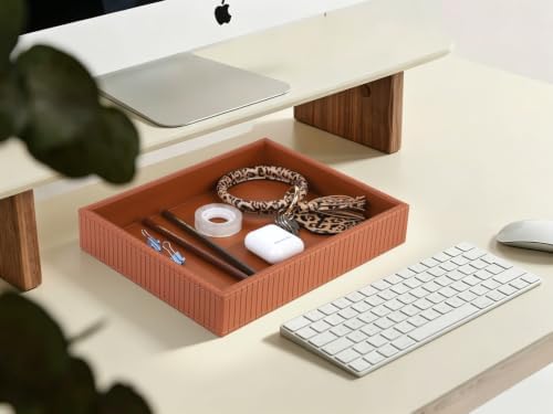 HofferRuffer Faux Leather Vanity Tray, Elegant Desktop Storage Organizer, Decorative Catchall for Perfume, Bathroom Valet, Nightstand or Dresser, 10.2 x 8.4 x 1.8 inches (Brown Stripe) - Image 4