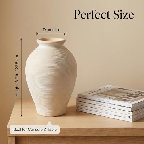 Large 9 Inch Ceramic Vase, Farmhouse Rustic Table Centerpiece, Vintage Floor Vase for Dried Flowers, Home Decor for Living Room, Mantel, Bookshelf & Office - Image 5