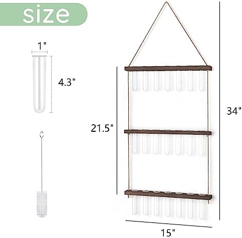 Mkono Plant Propagation Station, 3 Tier Large Brown Wall Hanging Vase Tubes - Image 6