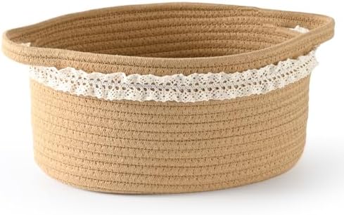 Happyiren Brown Woven Cotton Rope Storage Basket with Lace Trim by Unknown