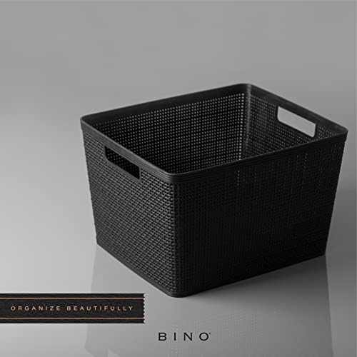 BINO | Woven Plastic Basket | Large (Black), 3-Pack | THE JUTE COLLECTION | Home Organization, Space - Saving Storage, Stylish Design | Jute Basket | Plastic Storage Basket - Image 6
