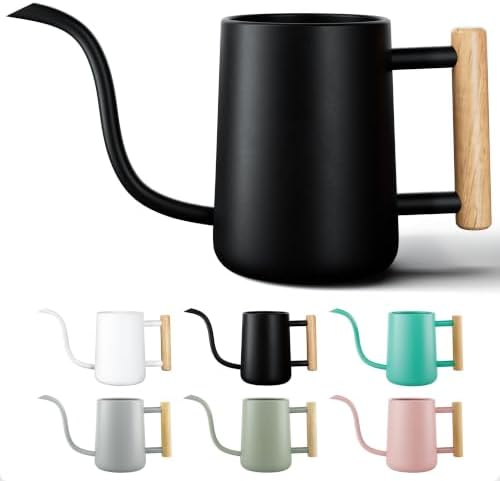 Metal Small Indoor Watering Can with Long Spout & Real Wood Handle, 35oz by HBDesignCo