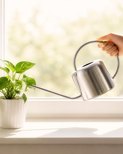 Bamworld Metal Watering Can for Indoor Outdoor Plant 1L/35oz Silver by Bamworld