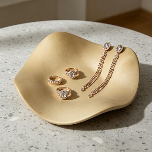 Ymiko Ceramic Jewelry Tray Ring Dish Key Tray with Minimalist Sophisticated Design for Vanity Entryway Table Bedroom Bathroom Decor (Gold) - Image 4