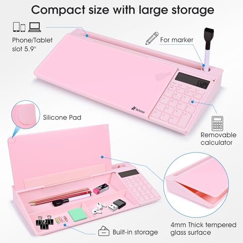 Varhomax Glass Desk Whiteboard Pink with Calculator - Image 6