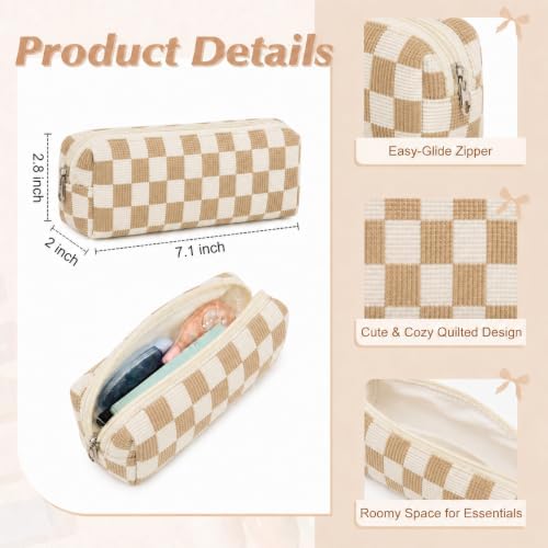 22Pcs Book Annotation Kit Aesthetic Pencil Case with Supplies School Annotation Supplies Gel Pen Transparent Sticky Note Taking Bible Study College Stationery Supplie (Beige Checkered) - Image 3