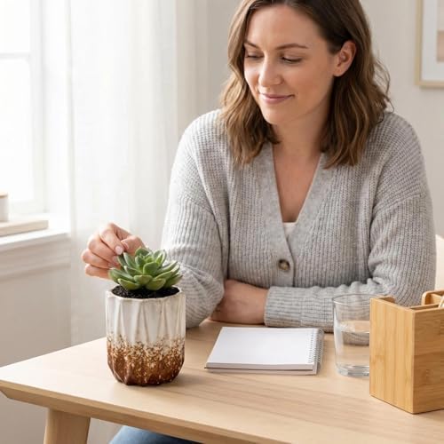Succulent Plant Pots Ceramic Plant Pots and Drainage Hole Bonsai Planter Small Flower Pots for Indoor Outdoor Use for Home Office Garden Decoration,Plants Not Included (White B) - Image 5