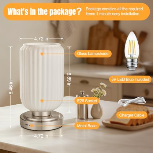 LightRound Cordless Table Lamp for Bedroom, Touch Stepless Dimmable - Image 6
