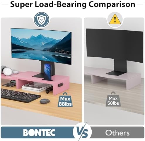 BONTEC Dual Monitor Stand Riser, Adjustable Length & Swivel Angle, Pink - Image 5