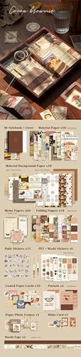 155 PCS Aesthetic Scrapbook Kit, Vintage Scrapbooking Supplies Kit, Junk Journal Supplies Kit with A6 Grid Notebook, Bullet Junk Journals Kit, DIY Gift Journaling Kit for Adults, Brownie Theme, Brown - Image 7