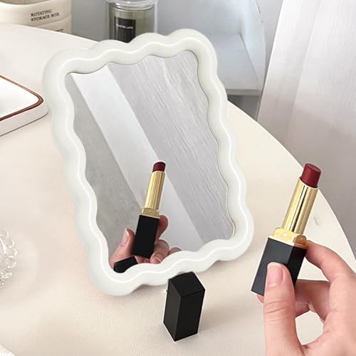 Wave Table Desk Vanity Makeup Mirror Small Make Up Office Mirror White - Image 2