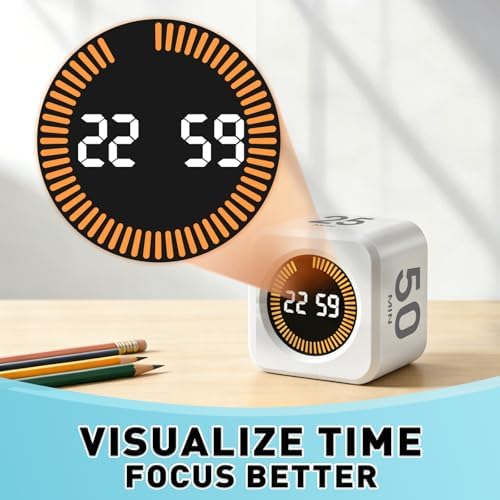 Rotating Timer Cube for Productivity — 5/25/10/50 Minutes Preset, Digital Gravity Sensor Desk Visual Timer for ADHD, Silent Mode, Ideal for Office, Study, Kitchen & Kids (White) - Image 4