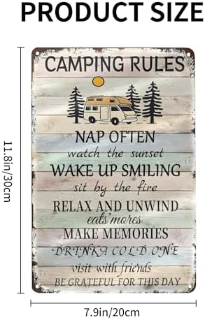 Camping Rules Vintage Metal Sign Nap Often Watch The Sunset Camper Room Campsite Wall Decor Creative Tin Sign For Home Cafe Bar Club Camper Decor Gifts Decor 8x12 Inch - Image 2