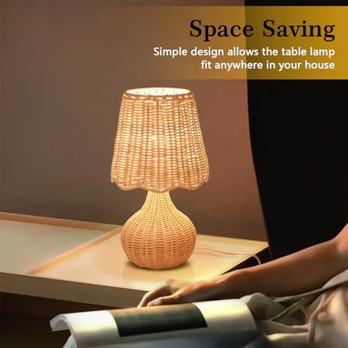 Ziqqeelam Rattan Small Bedside Table Lamp for Bedroom, Boho Mini Table Lamps for Nightstand, Farmhouse Small Table Lamps for Small Spaces for Kitchen Counter, Bookshelf, Bedroom, Kids Dorm - Image 6