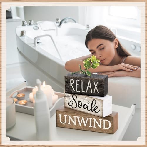 Moucuny 4 Pcs Bathroom Shelf Decor Sign Farmhouse Wooden Bathroom Decor - Image 4