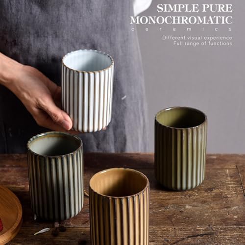 Vinitage Ceramic Mug, Japanese Tea Cup 10oz Striped Cup No Handle Drinking Cup for Latte Milk Water Beverage Juice Microwave and Dishwasher Safe, Kiln Transformation Cup (Green) - Image 7