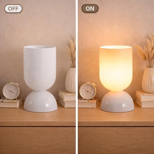 8.9" Dimmable Modern Glass Table Lamp with Dome Base, Glossy White - Image 3