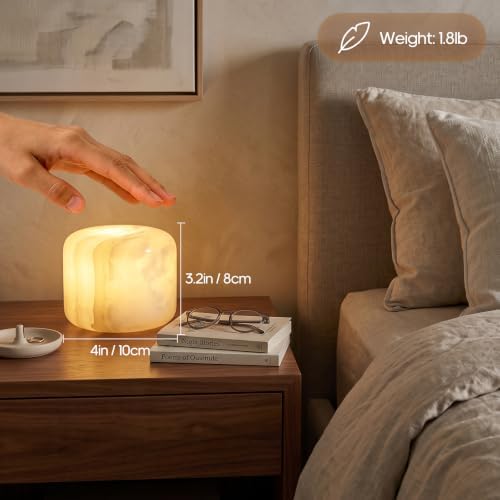 Natural Stone Marble Night Light, Rechargeable Touch Control Table Lamp, Cordless 3‑Way Dimmable LED Bedside Lamp, USB‑C Charging Decor Light for Bedroom Desk Shelf, Decorative Home Gift - Image 2